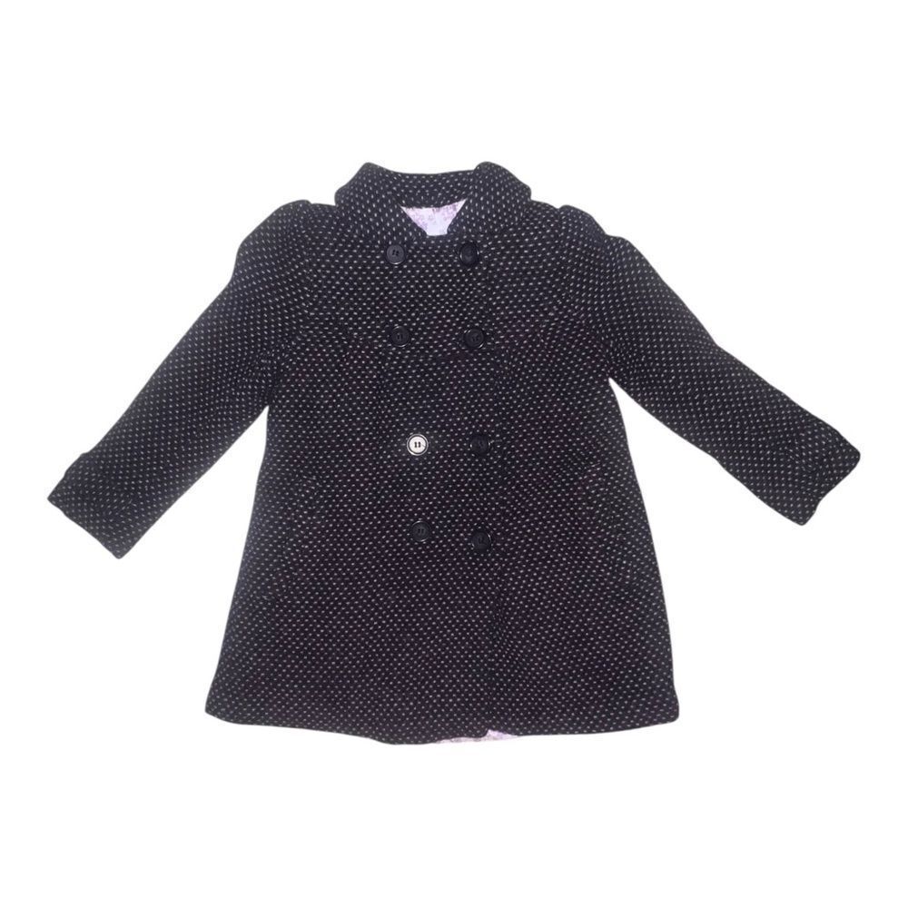H&M Girls Charcoal Gray & Purple Double-Breasted Peacoat Wool Blend 5/6 EUC